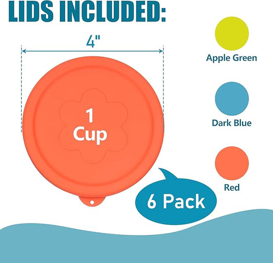 1 Cup Silicone Replacement Lids Storage Cover for Pyrex 7202-PC and Anchor Hocking Glass Bowls (Container not Included) 6 Pack Microwave, Dishwasher and Freezer Safe
