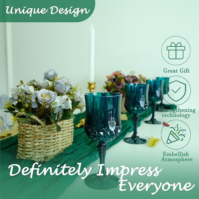 Plastic Wine Glasses,Plastic Goblets Vintage Style Cordial Drinking Glasses for Wedding Reception, Christmas Grand Event Party Supplies (24, Green)