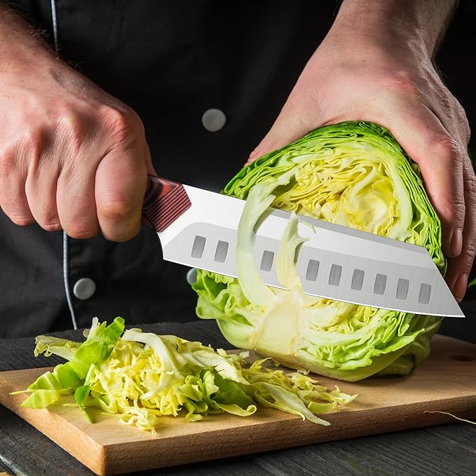 SHAN ZU Sushi Knife, Swedish Steel 14C28N Santoku Chef Knife High-Class Professional Europe Style 7 inch Cooking Meat Vegetable Knives, Ultra Sharp Chef Knives with Upgraded Two-tone G10 Handle