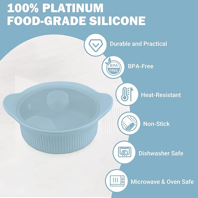 Silicone Microwave Steamer - Microwave Pot Steamer Basket Bowl for Baby Food, Vegetables & Dumplings, Compact & Lightweight Design, Oven & Dishwasher Safe (Blue, S 20oz(600ml))