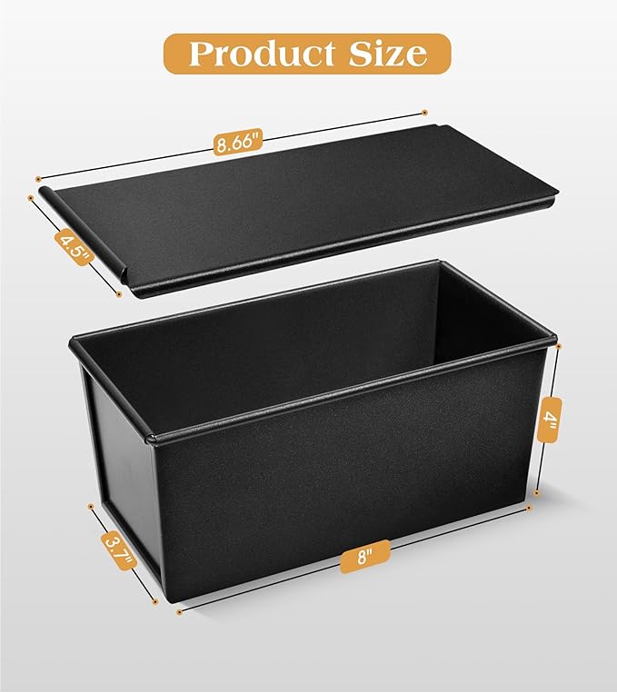 Pullman Loaf Pan with Lid, 9×4 Inch Nonstick Aluminized Steel Bread Pan, 1.1 lb for Homemade Sandwich Bread