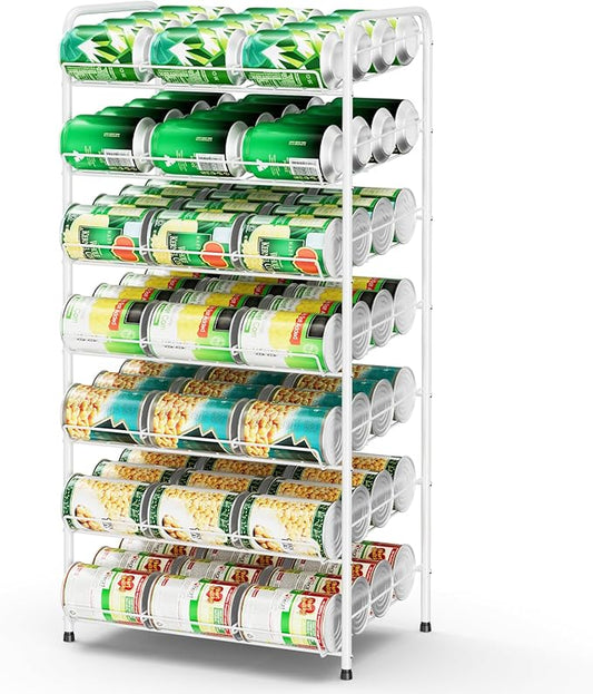 Vrisa Can Organizer for Pantry 7 Tier Canned Food Organizer Can Storage Rack Holds Up to 84 Cans Rolling Soda Soup Vegetable Can Goods Dispenser Shelf for Kitchen Pantry Cabinet, White