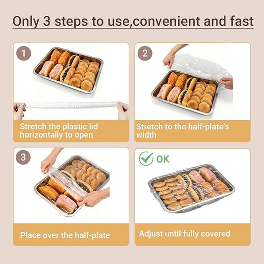 100 Pcs Extra Large Elastic Reusable Plastic Covers - 13x18 In for Half Sheet Pans & 10-19 In Bowls, BPA Free Transparent Lids for Dough Proofing, Meal Prep & BBQ