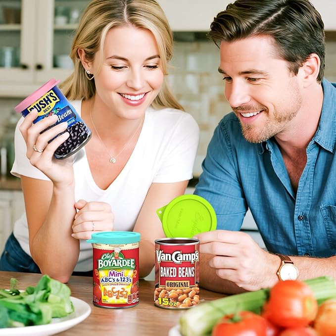 4PCS 3-inch Silicone Can Lids for Goya | Van Camp's | Chef Boyardee | Bush's Best | Farmer's Market Can, Tight Seal Cover for Canned Good, Can Toppers, Reusable Food Saver Lid (Can NOT Included)