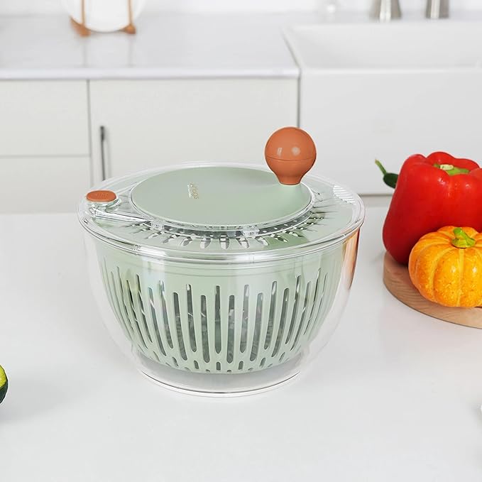 Easy Spin Manual Salad spinner vegetable dryer and drainer, fruit cleaner spinner with bowl