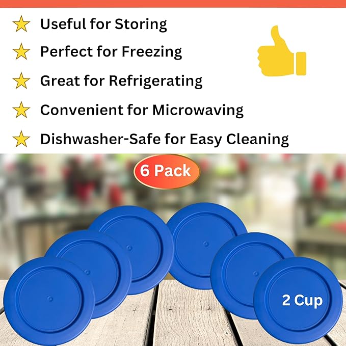 2 Cup/470 mL Blue Replacement Lids/Covers for Pyrex 7200-PC, 2 Cup/16oz Anchor Hocking & Klare Ware Storage Bowls *Lids Only* - *Glass Container Not Included* (6 Pack, Blue)