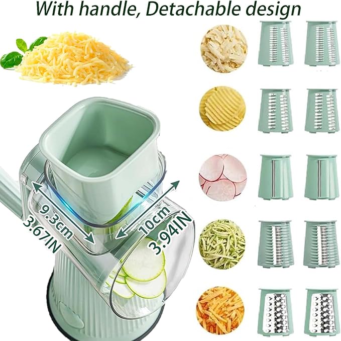Ultimate Kitchens Ally 5 in 1 Food Chopper, Roarrave Grater with 10 pcs Interchangeable Blades, Multifunction 5 in 1 Hand Crank Food Chopper for Kitchen (Green)