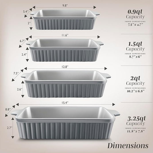COOK WITH COLOR Casserole Dishes for Oven, Porcelain Baking Dishes, Ceramic Bakeware Sets of 4, Rectangular Pans Handles for Baking Cake Kitchen