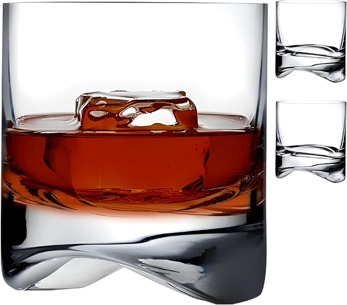 NUDE Whiskey Glasses Set of 2 – Arch 10.25 oz Lead-Free Crystal Rocks Glasses for Whisky, Scotch & Bourbon – Curved Base, Handmade, Modern Bar Tumblers Luxury Gift Set