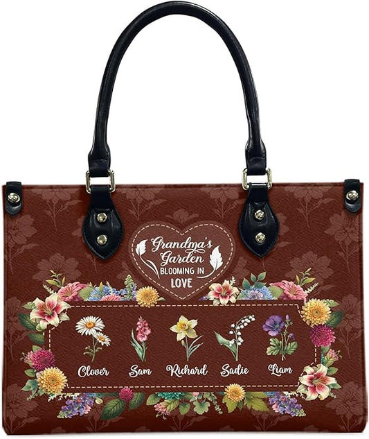 THUYPT Personalized Birth Flower Leather Bag for Mom, Women Faux Leather Handbags with Ziplock, Mother's Day Gifts