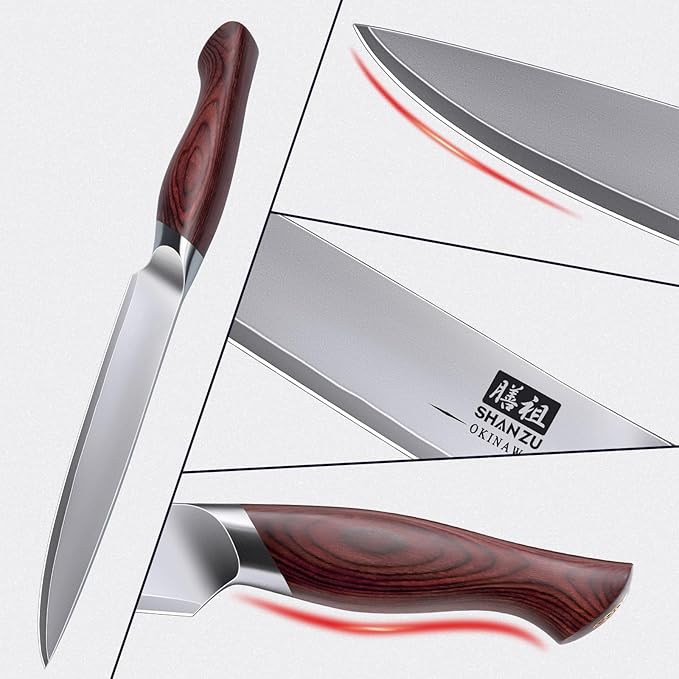 6 Inch Chef Knife, Japanese 10Cr15MoV High Carbon Stainless Steel Kitchen Knife, Multipurpose Ultra Sharp Kitchen Utility Knife with Ergonomic Pakkawood Handle