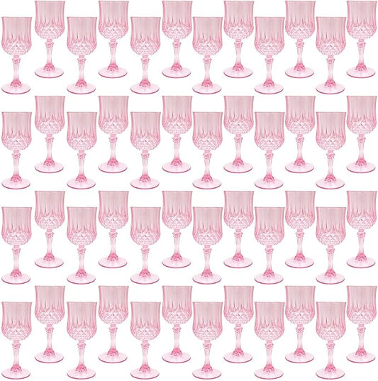 Plastic Wine Glasses,Plastic Goblets Vintage Style Cordial Drinking Glasses for Wedding Reception, Grand Event Party Supplies (100, Pink)