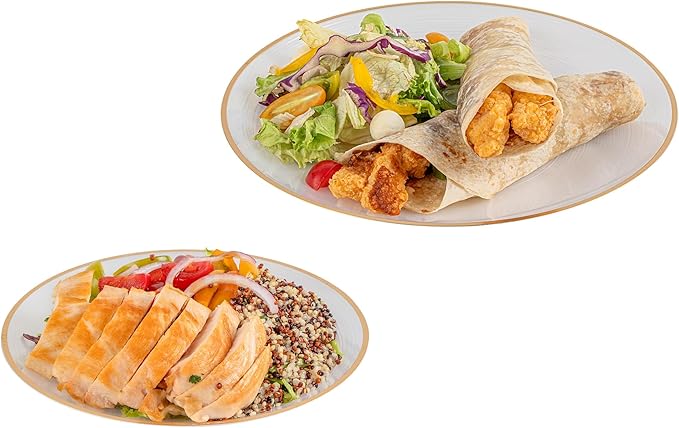 Restaurantware Plastic Plates 40 Pcs 7.13" and 10" Combo Gold Rimmed Plate Set Disposable Heavy-Duty White Translucent Rippled Plastic Dinner Servers for Party, Weddings, Salads, Desserts