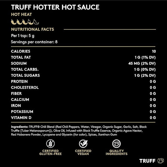 TRUFF Hotter Sauce 4-Pack Mini Set, Portable Travel Bottles of Gourmet Hot Sauce, Black Truffle and Chili Peppers, Gift Idea for the Hot Sauce Fans, An Ultra Unique Flavor Experience (1.5 oz, 4 count)