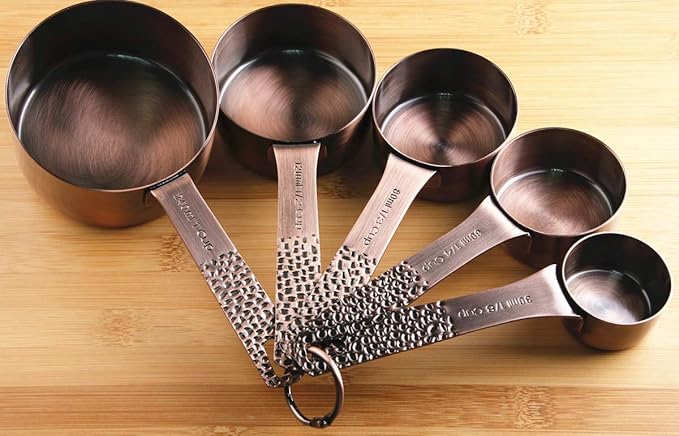 Copper Measuring Cups and Spoons Set, Metric & US Stainless Steel 5 Measuring Cups and 6 Measuring Spoons for Baking & Kitchen