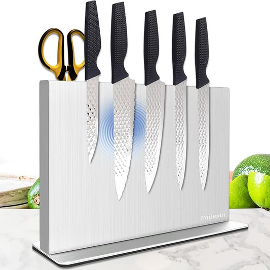 Magnetic Knife Block Without Knives—Stainless Steel Double-Sided Magnetic Knife Holder Stand with Strong Magnets, Knife Storage Organizer for Kitchen Counter top