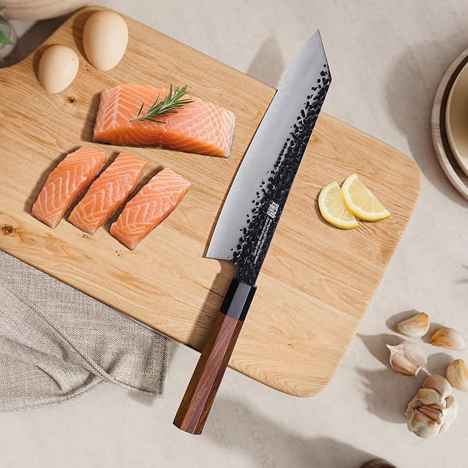 FINDKING Dynasty Series Japanese Kiritsuke Knife, Multi-Purpose Gyuto Chef knife, 9Cr18MoV High Carbon Steel Blade, African Rosewood Octagonal Handle, for Meat, Fruits, Vegetables,9 Inches