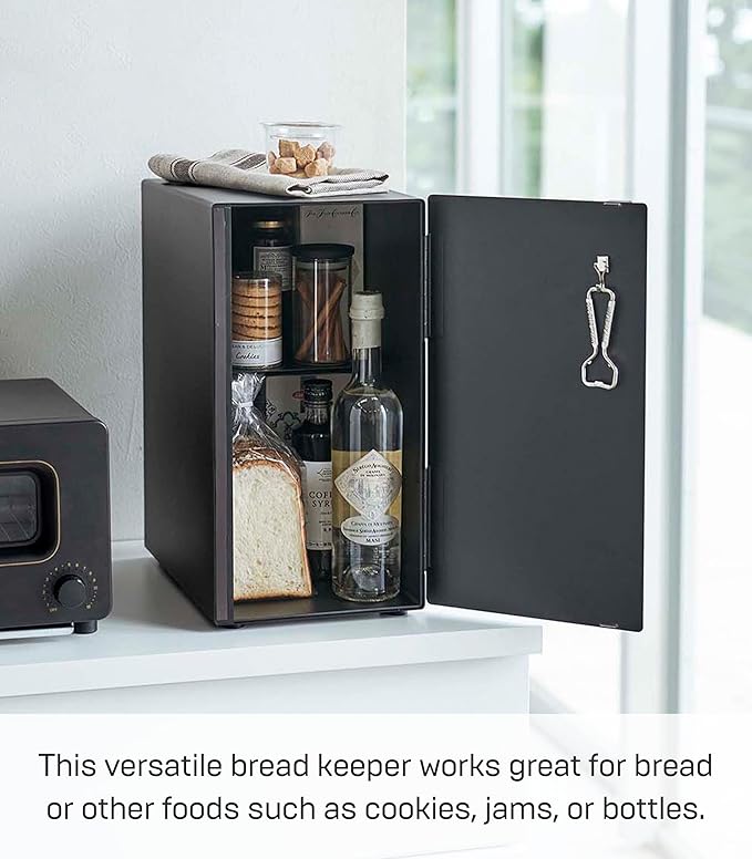 Yamazaki Home Tower Bread Box Keeper Holder Container, Metal Bread Holder Saver, Slim Space Saving Counter Storage - Vertical - Steel