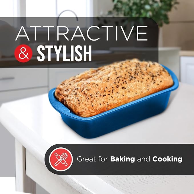 Nonstick Loaf Pan Set Pack of 2, 10.2" & 11" Large Baking Bread Pan, Oven Safe Up to 450°F, PFOA, PFOS, PTFE Free, Space Saving Stackable Design, Stain Resistant, Dishwasher Friendly, Blue Marble