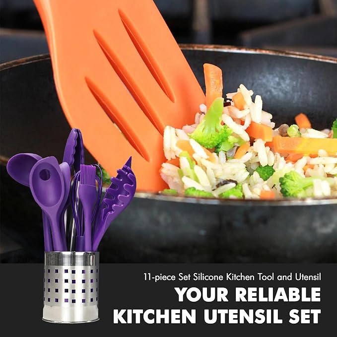 Chef Craft Premium Silicone Kitchen Tool and Utensil Set, 11 Piece, Purple