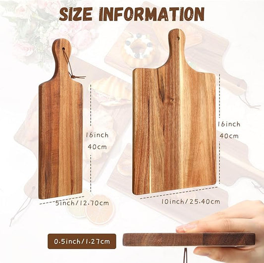 Tanlade 12 Pcs Wood Cutting Board Set Cutting Board with Handle Chopping Serving Board Butcher Cutting Block for Valentines Mother's Day Wedding Housewarming Gift, 16'' x 10'', 16'' x 5'' (Acacia)