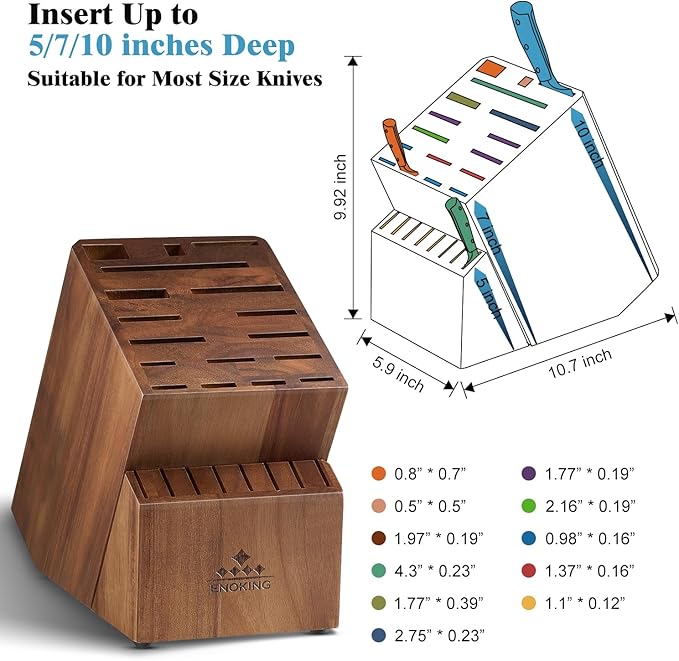 ENOKING Knife Block without Knives, Large Knife Holder- 25 Slots Acacia Wood Universal Knife Block, Butcher Block Countertop for Knife Storage Organizer