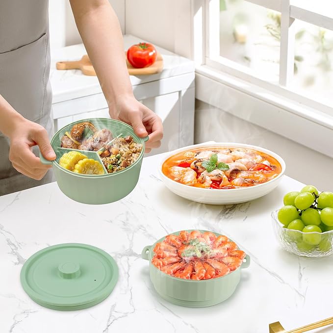 Double-Layer Microwave Steamer Basket, Food-Grade Steamer Pot for Vegetables with Handle and Lid, Heat-Resistant Microwave Steaming Bowl for Easy Clean, Dishwasher Safe, 3 Compartmented