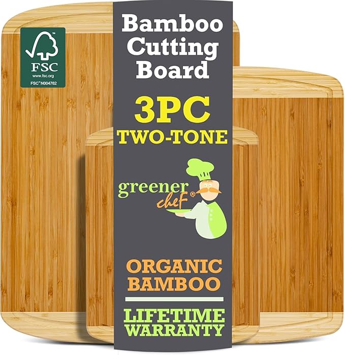 Extra Large Bamboo Cutting Board Set – Wood Cutting Boards for Kitchen, Non Toxic Cutting Board Set for Chopping, Slicing, Carving, Charcuterie – Ideal for Home Cooks, Entertaining, Family Meals