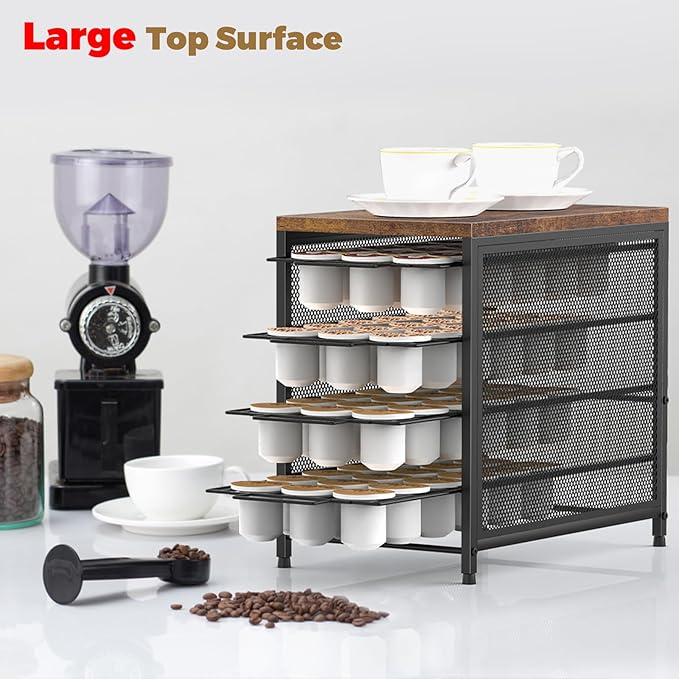 NANANARDOSO Coffee Pod Holder For Counter, 4 Tier Coffee Pod Drawer for Keurig Pod Storage Drawer Holder, 72 Capacity Pods Storage Organizer Cups Capsule with Sliding Baskets for Coffee Station