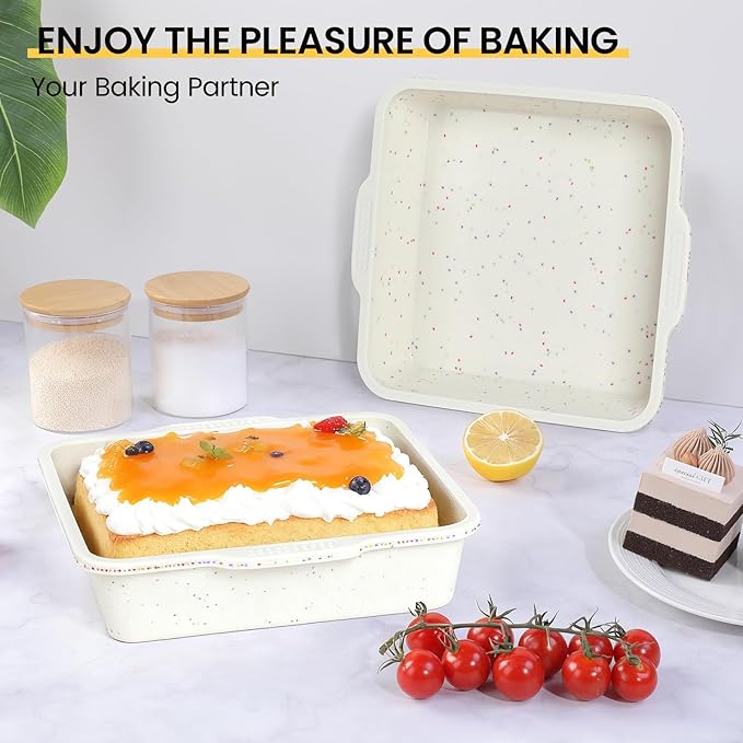 Vinino 8 inch Silicone Square Cake Pan with Metal Reinforced Frame, Nonstick Silicone Brownie Pans BPA Free Suitable for Making Cakes, Brownies, Bread