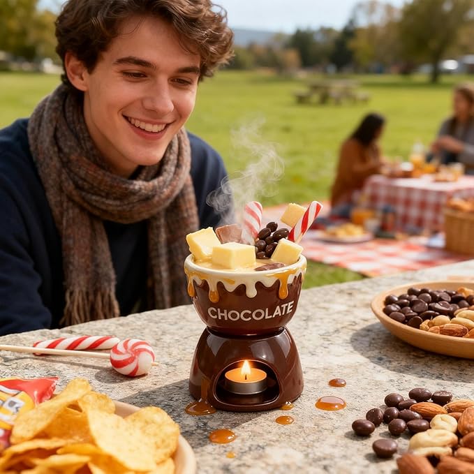 Chocolate Melting Cup, Chocolate Fondue Mug, Personal Ceramic Cheese Melting Cup, Butter Melt Fondue Mugs Set For Dinner Appetizer Sauce Cheese Candy Bread Caramel Birthday Wedding Picnics Party Cooks