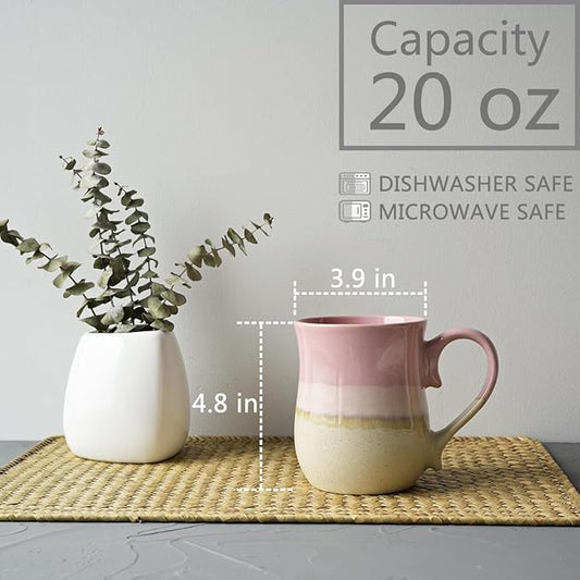 Bosmarlin Large Ceramic Coffee Mug, 20 Oz, Big Tea Cup for Office and Home, Dishwasher and Microwave Safe (Pink, 20 Oz)
