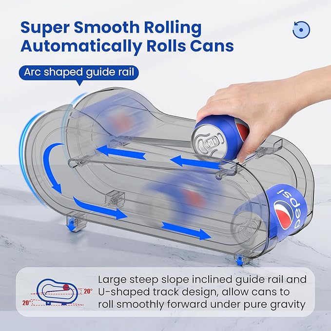 2 Pack Auto-Rolling Soda Can Organizer for Refrigerator/Fridge, Upgraded Soda Can Dispenser & Holder for Pantry Storage 10 Standard Size 12oz/ 11.2oz/ 355ml/ 330m Drink Short Cans (Gray)