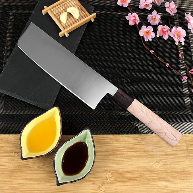 WILDMOK 7 Inch Asian Usuba Vegetable Knife German Stainless Steel Blade & Traditional Wooden Handle