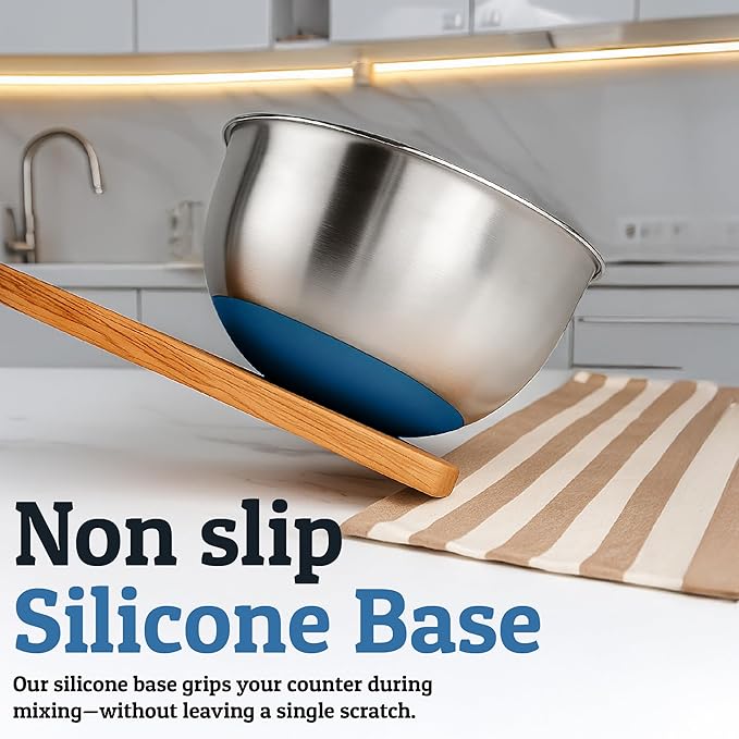 Priority Chef Stainless Steel Mixing Bowls with Lids Set, Metal Nesting Bowls with Airtight Lids, Graters, Non-Slip Base & Measurement Marks, Includes Utensil Set for Prep, Baking & Storage, Blue