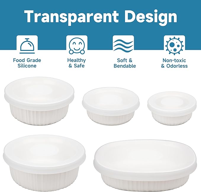 Silicone Lids for CorningWare 16-Ounce & 24-Ounce & 1.5 Quart Round Dish and 2-1/2-Quart Oval Casserole Dish, 4 Pack Reusable Covers (Dish not Included) Dishwasher & Microwave & Freezer Safe