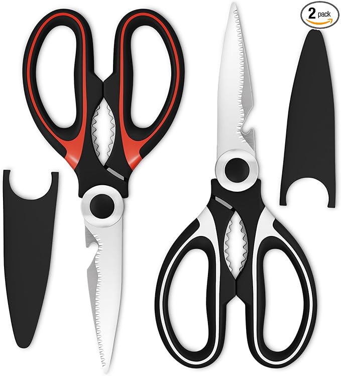 2 Pcs Cooking Scissors with Cover – Dishwasher Safe Kitchen Shears for Food Heavy Duty, Cooking Shears with 2CR13 Stainless Steel Blades – Kitchen Scissors All Purpose, Two Colors for Different Tasks