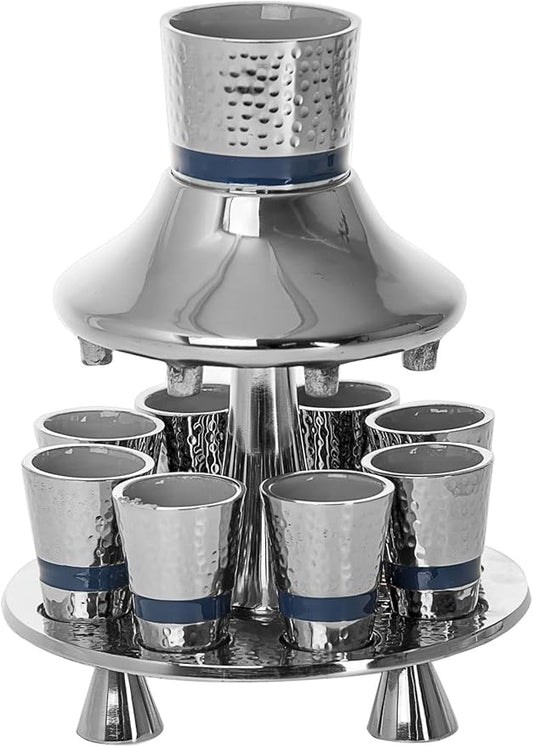 (D) Judaica Fountain in Enamel with 8 Cups (1 Ounce) Kiddush Item (Silver)