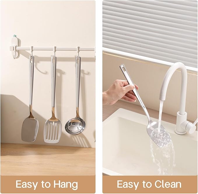 Wok Spatula Set, 18/8 Stainless Steel Kitchen Cooking Utensils Spoon set, 3 Pieces Spatula Set for Kitchen Cooking