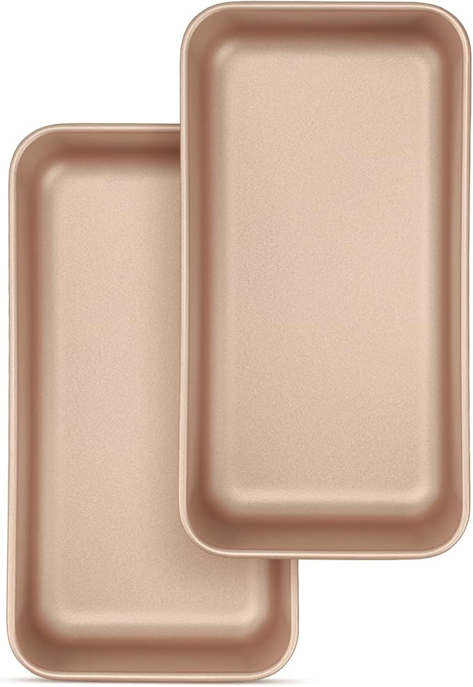 Leonyo 2 Pack Nonstick Loaf Pans for Baking Bread, 9IN x 5IN Stainless Steel Loaf Pans for Homemade Bread Baking, Meatloaf, Bananas, Brownies, Lasagnas, Oven Safe, Rose Gold