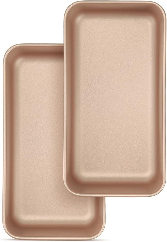 Leonyo 2 Pack Nonstick Loaf Pans for Baking Bread, 9IN x 5IN Stainless Steel Loaf Pans for Homemade Bread Baking, Meatloaf, Bananas, Brownies, Lasagnas, Oven Safe, Rose Gold