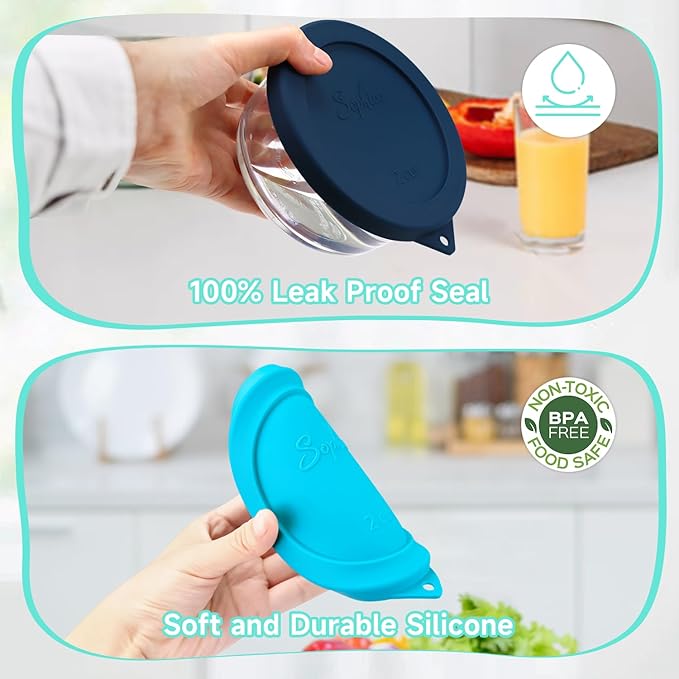 Sophico 2 Cup Round Silicone Storage Cover Lids Replacement for Pyrex 7200-PC and Anchor Hocking Glass Bowls (Container not Included) (MIX-6pack)