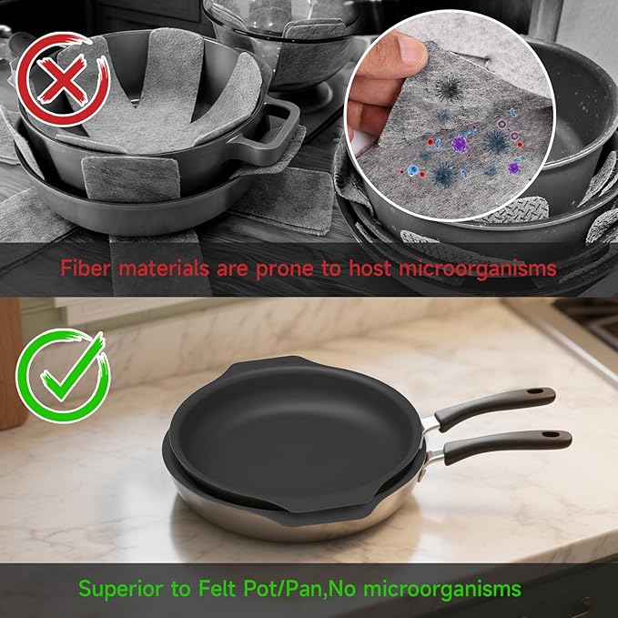 Silicone Pan Protectors & Separators for Stacking (10 & 12 Inch) - Non-Toxic, Heat-Resistant Pads | Dishwasher Safe, Durable Cookware Protector (Black, Mixed)