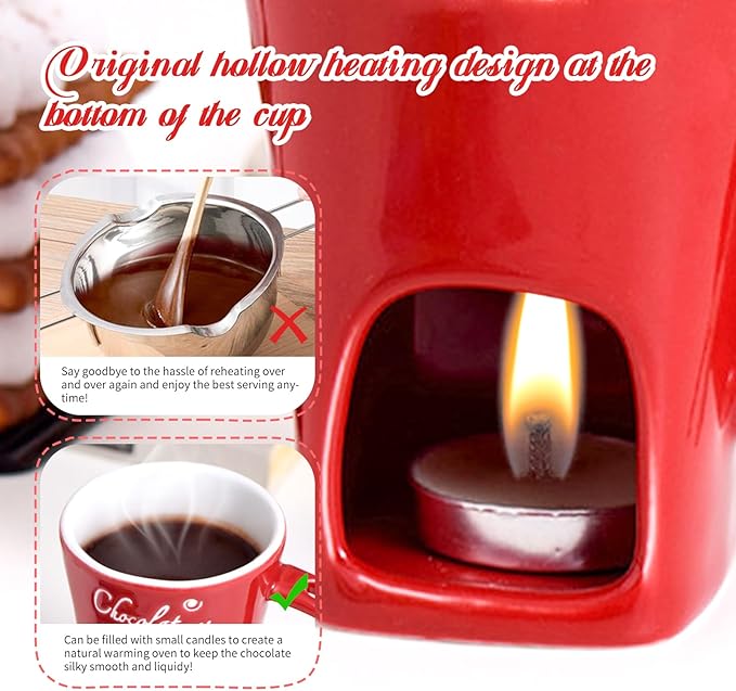 Mini Sweet Fondue Cup, Ceramic Coffee Warmer Mug, Portable Chocolate Melting Cup with Fork for Cheese, Great for Adult/Kids for Camping/Date/Movie Night/Birthday/Wedding Gifts (White)