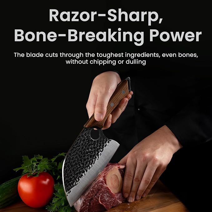Cleaver Knife, Japanese Steel Cooking Butcher Knife For Meat And Chopping. Butcher Knives For Vegetable and Meat Cutting Japanese Steel Kitchen Knives 5.8 Inch Blade