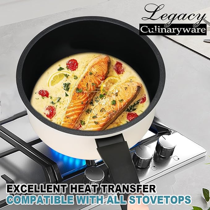 Nonstick Sauce Pan with Lid,1.5Qt & 2Qt Set, PFOA Free,Kitchen Pots Induction Pot,Cream