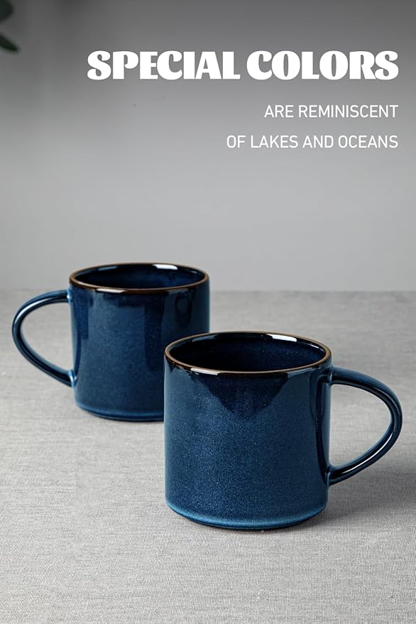 famiware Nature Coffee Mugs Set of 4, 14 oz Coffee Mug Set, Coffee Cups with Handle for Coffee, Tea, Cocoa and Milk, Microwave and Dishwasher Safe, Midnight Blue