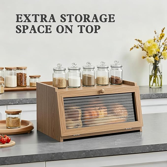 Bread Box for Kitchen Countertop Large Bread Box Farmhouse Bread Container Bread Storage with Window Bread Holder