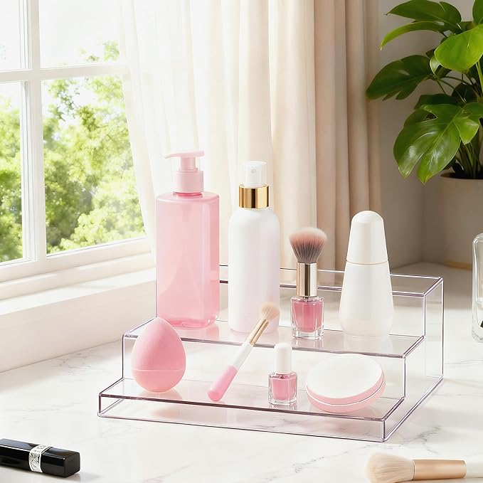 vacane Clear Spice Rack, 3 Tiered Shelf Spice Organizer for Cabinet, Spice Shelf and Perfume Organizers Make Up Organization Great for Pantry, Bathroom, Kitchen, Bedroom, Office 2 pack