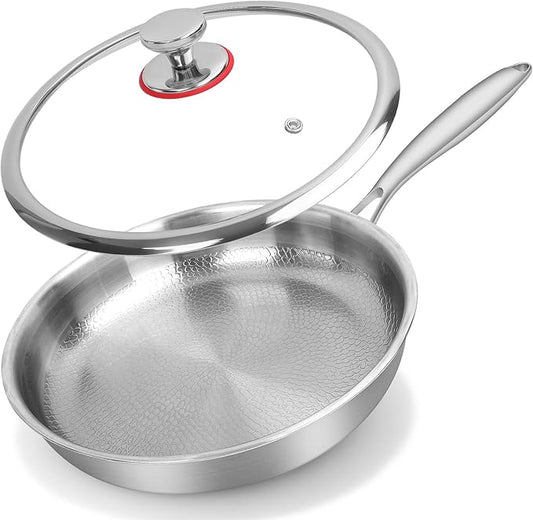 Titanium Hammered Pan Pro with Lid - 11.02 Inch Titanium Non Stick Frying Pan | Scratch-Resistant, Even Heating Cookware for All Stovetops (11in-With Lid)